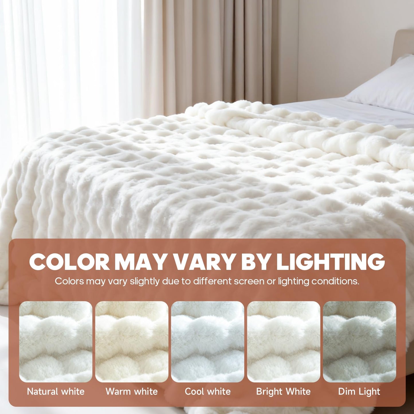 Luxury Faux Rabbit Fur Bubble Throw Blanket, Elegant White, Ultra Soft Plush 3D Bubble Design, Reversible Mink Blanket for Couch, Sofa, Bed & Living Room, 50" x 60" Gift for Women & Family