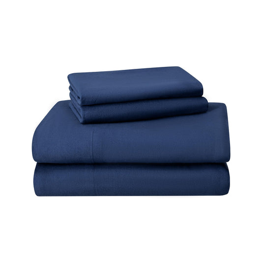 Featherhead 100% Cotton 4PCs Flannel Sheet Set | Double-Brushed for Extra Softness, Warm & Breathable, Extra Deep Pockets fits Up to 17” (Navy Blue, Full)