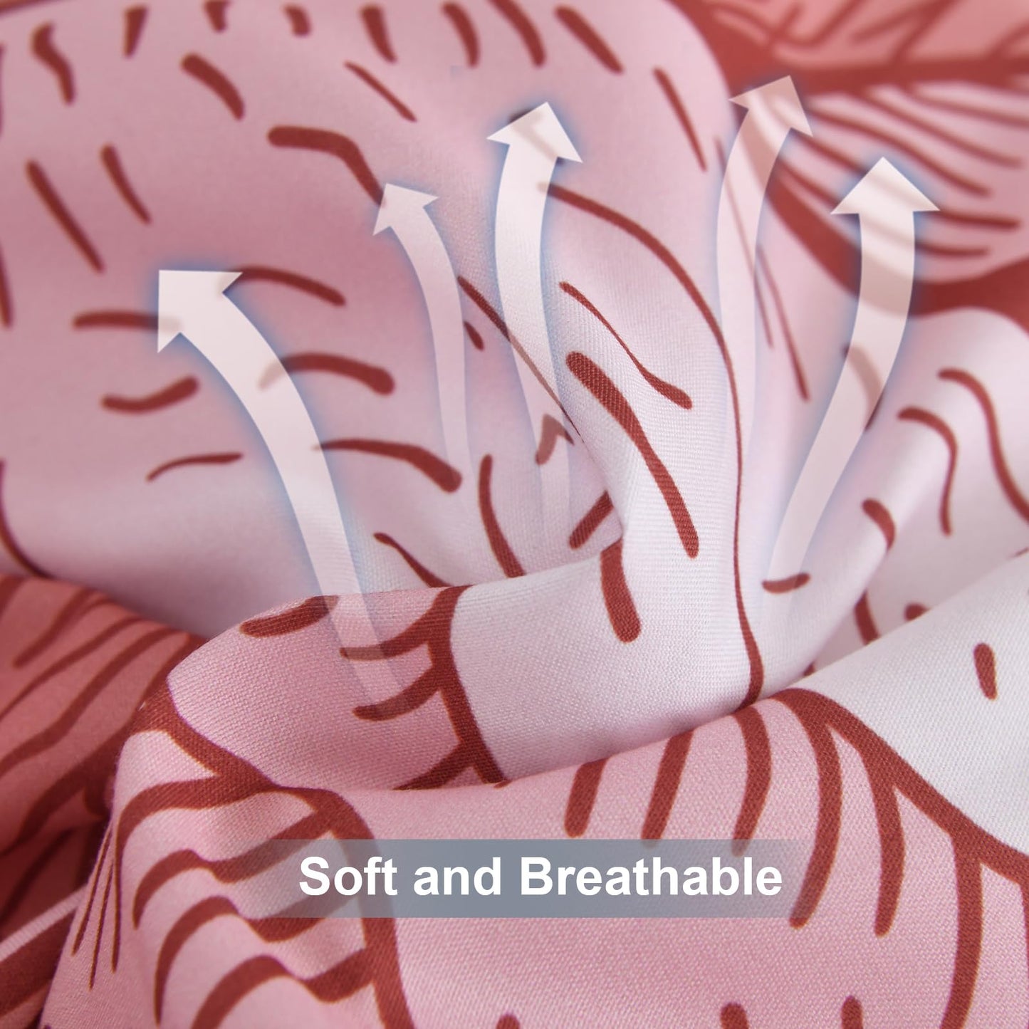 Luxudecor Blue Pink Floral Queen Comforter Set 7 Pieces Bed in a Bag,Pink Flower Print on Blue Bedding Set,Soft Reversible Comforter with Sheets 90"x90"