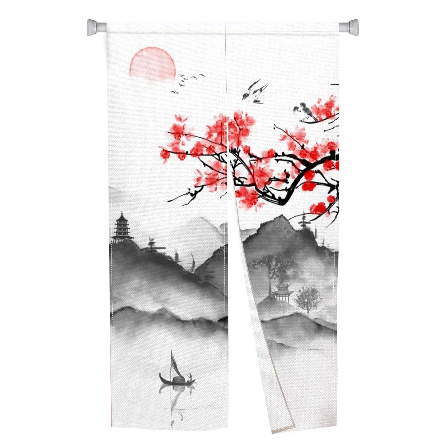 Leowefowa Japanese Noren Doorway Curtain Door Tapestry Traditional Chinese Cherry Blossoms Ink Mountain Painting Kitchen Door Curtains Hanging Room Divider Hallway Bathroom Home Decor, 33.5"x 70.9"