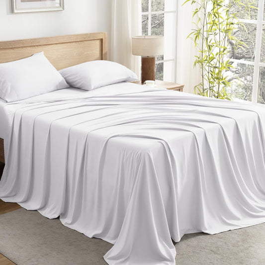 Andency White King Sheets Set, 100% Viscose Derived from Bamboo, Cooling Summer King Size Sheets Set, Deep Pocket Up to 16", Silky Soft Bed Sheets, Hotel Luxury Breathable Bedding Sheets & Pillowcases