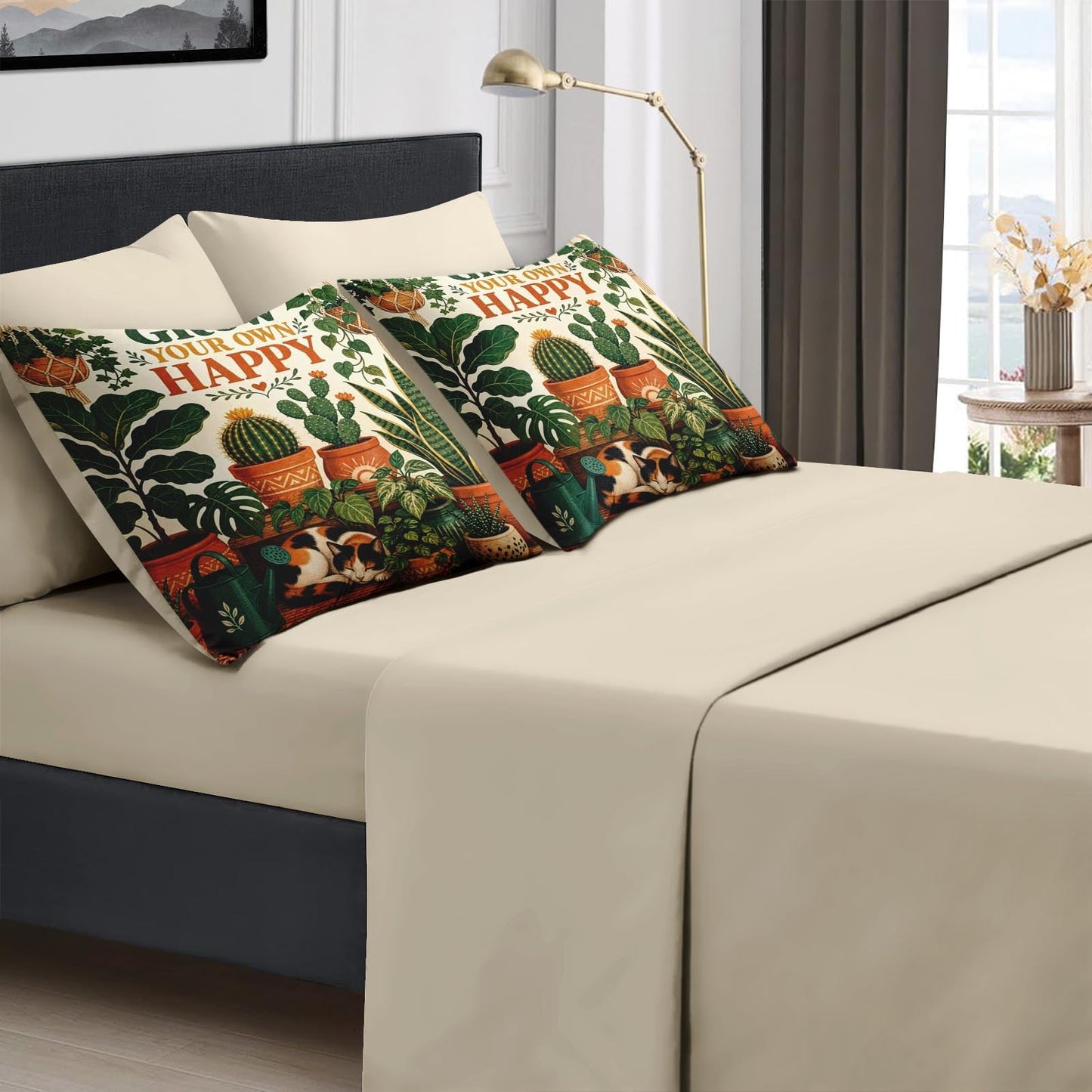 Boewywh Comforter Set Twin Size Plant Cat Retro 7 Pcs, Bedding for Kids and Adults, Bed Sheet Sets with Fitted Sheet 2 Pillowcases & 2 Shams for Bedroom Bed Decor
