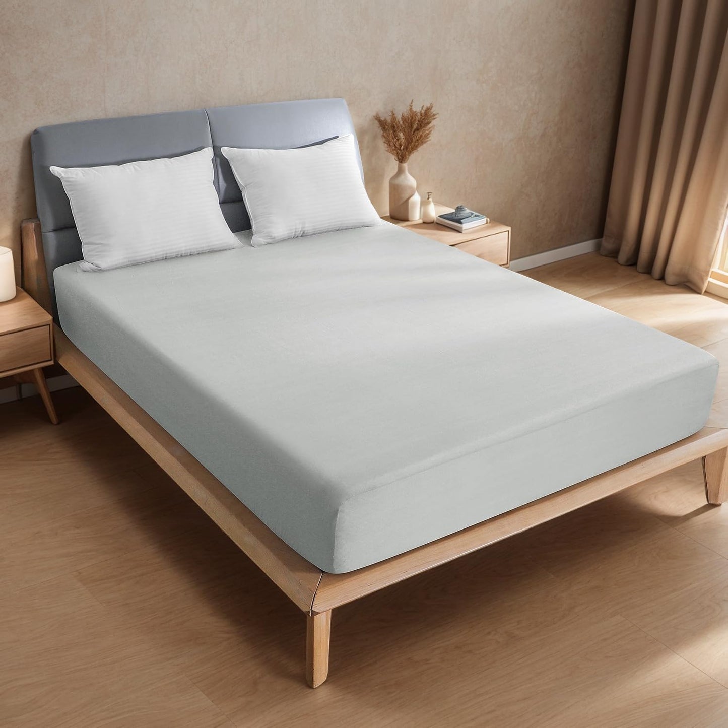 Twin Waterproof Mattress Protector - Noiseless, Breathable, Machine Washable Fitted Mattress Cover with Deep Pockets up to 5”-21”（Light Grey）