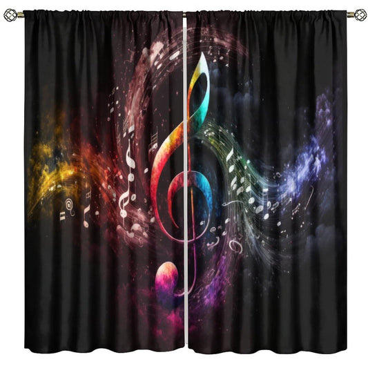 Musical Note Curtains, Modern Art Fantastic Magic Abstract Cool Vivid Colorful Glitter Neon Melody Home Decor Window Treatments, Blackout Rod Pocket Drapes For Living Room Bedroom Bathroom 42x45in