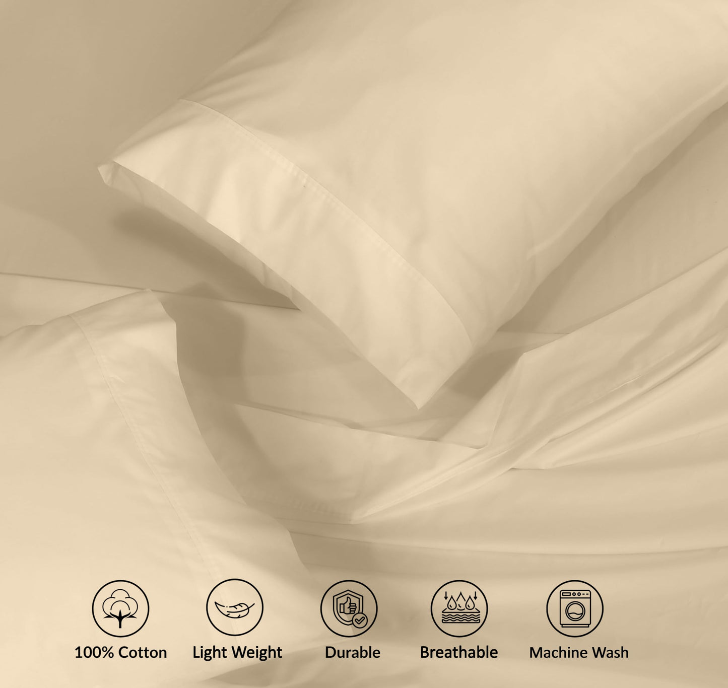 RUVANTI 100% Cotton Percale Sheets King Size – Crisp Cooling Bed Sheets for Hot Sleepers, Deep Pocket 16”, Soft Breathable & Durable Hotel-Style 4 Piece Set, Beige