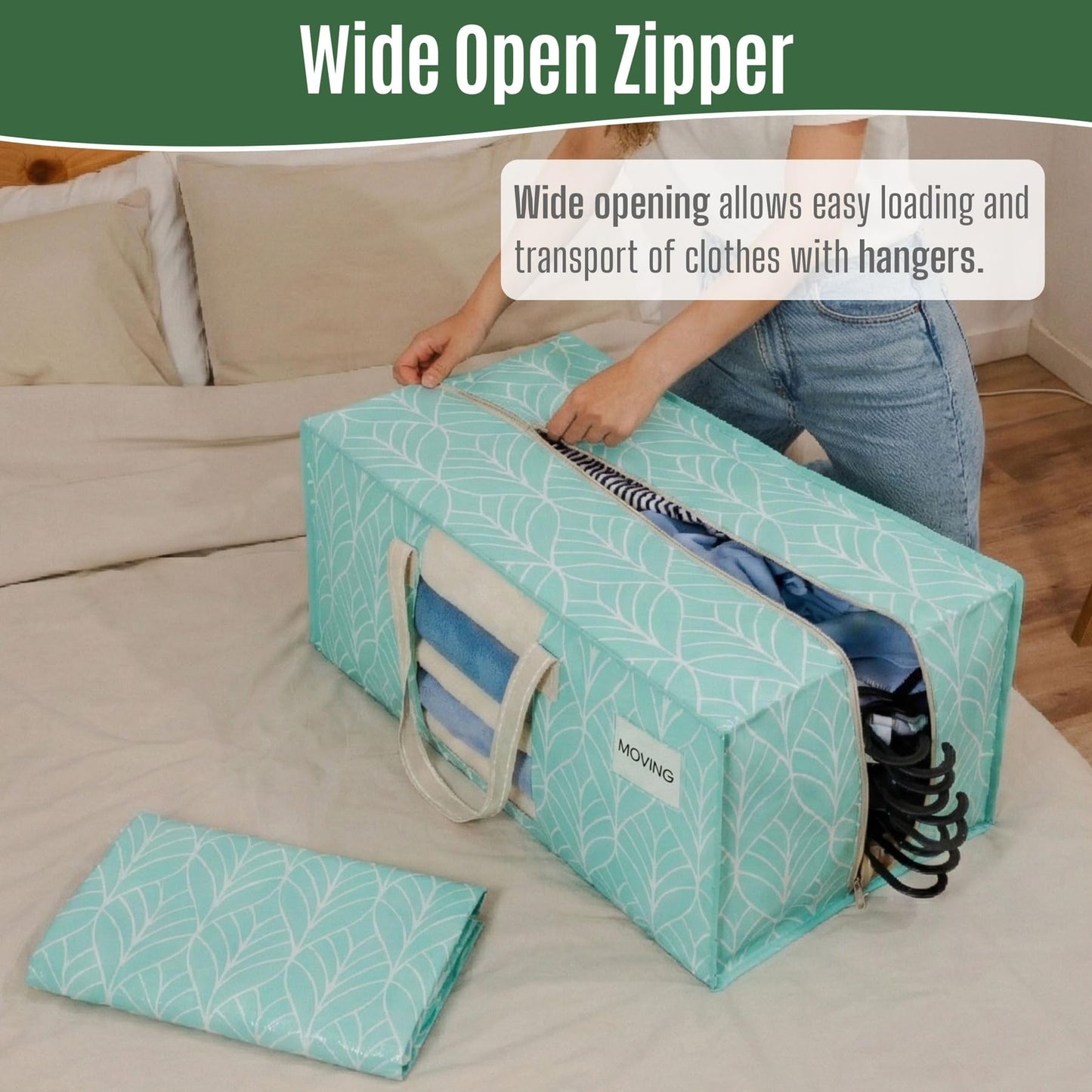 VENO 6 Pack Heavy Duty Moving Bags, Packing Bags with Clear Window, Alternative to Moving Boxes, Storage Bins for Clothes, Blankets, Comforters, College Dorm Essentials (Evergreen, 6 Pack)