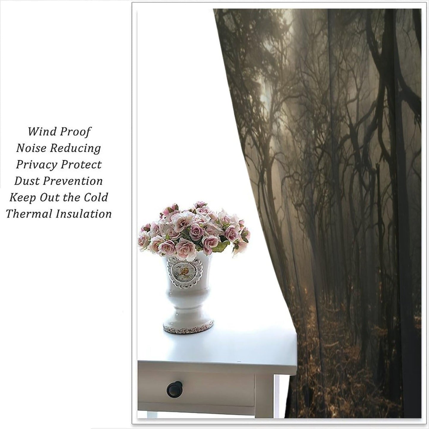 SHElifestyle Gothic Curtains - Mysterious Foggy Horror Dark Wood Halloween Forest Fireflies Window Drapes for Bedroom and Living Room, W42 x L45