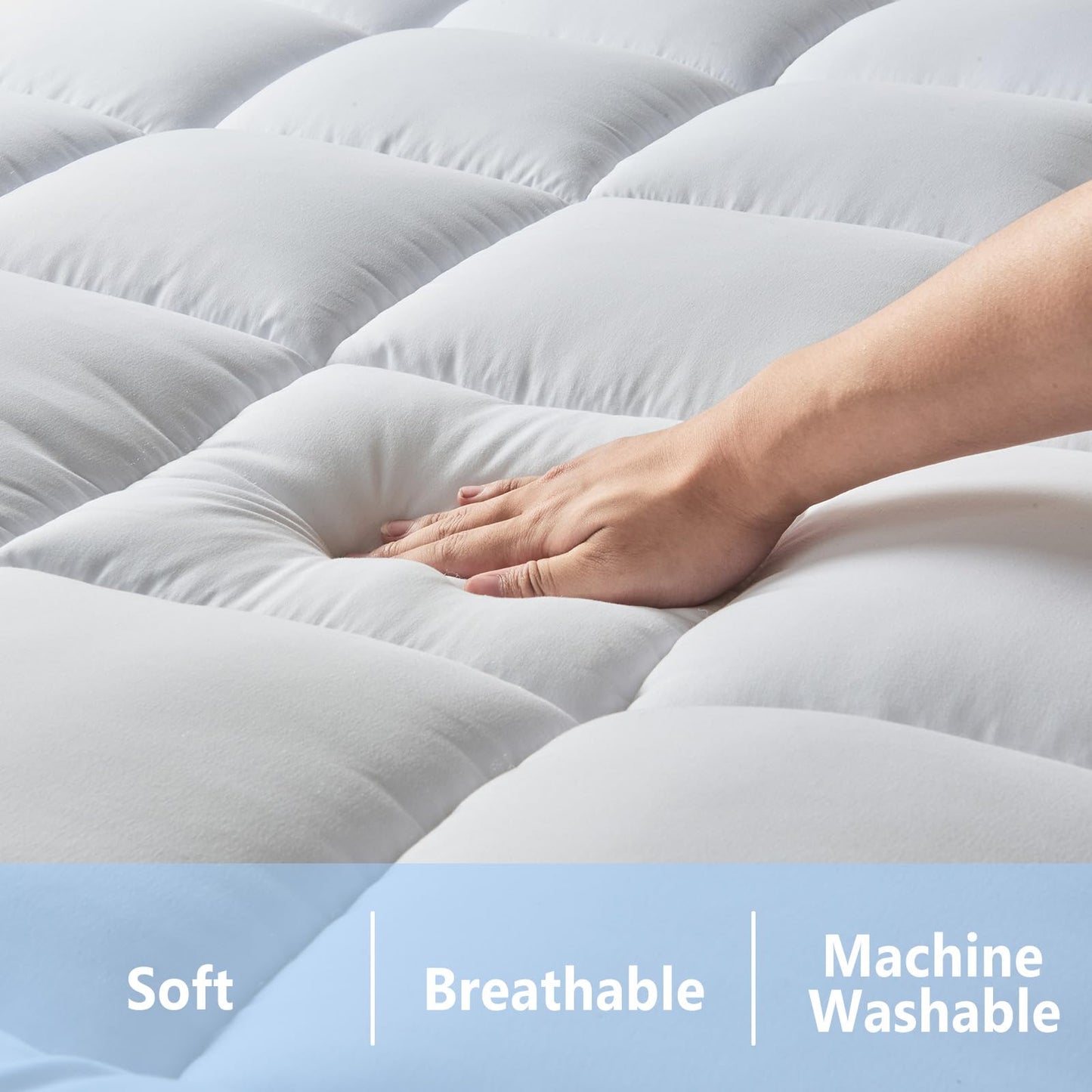 bedsmile Mattress Pad Queen Size Topper, Breathable Pillow Top with 8-21" Deep Pocket, Quilted Fitted Mattress Protector, Soft, Washable, Full White
