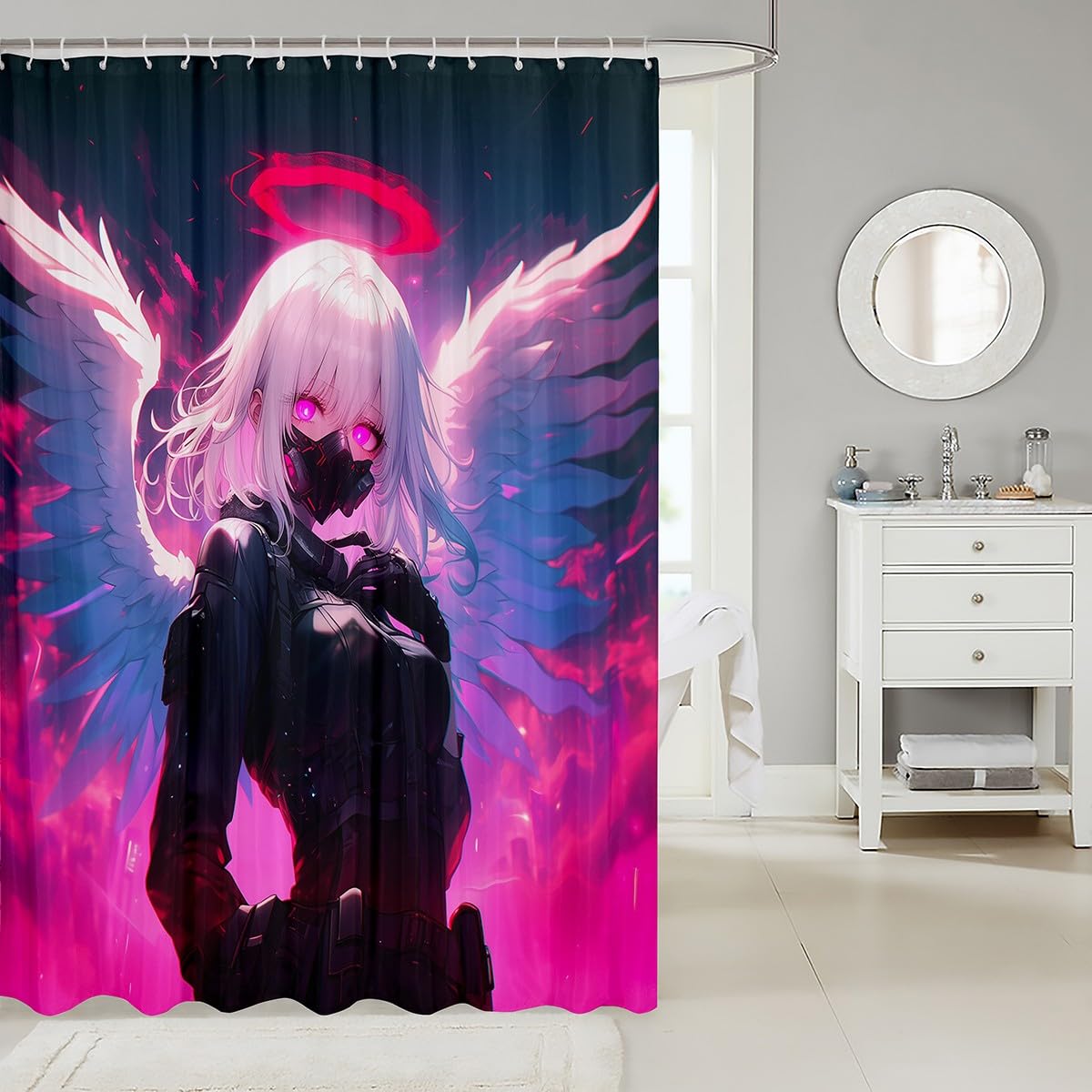 Japanese Anime Bath Curtains Anime Girl Shower Curtain For Kids Girls Teens Men Bathroom, Cartoon Girl Bathroom Shower Curtain Sets 72" W X 78" L Kawaii Japanese Animation Bathroom Accessories