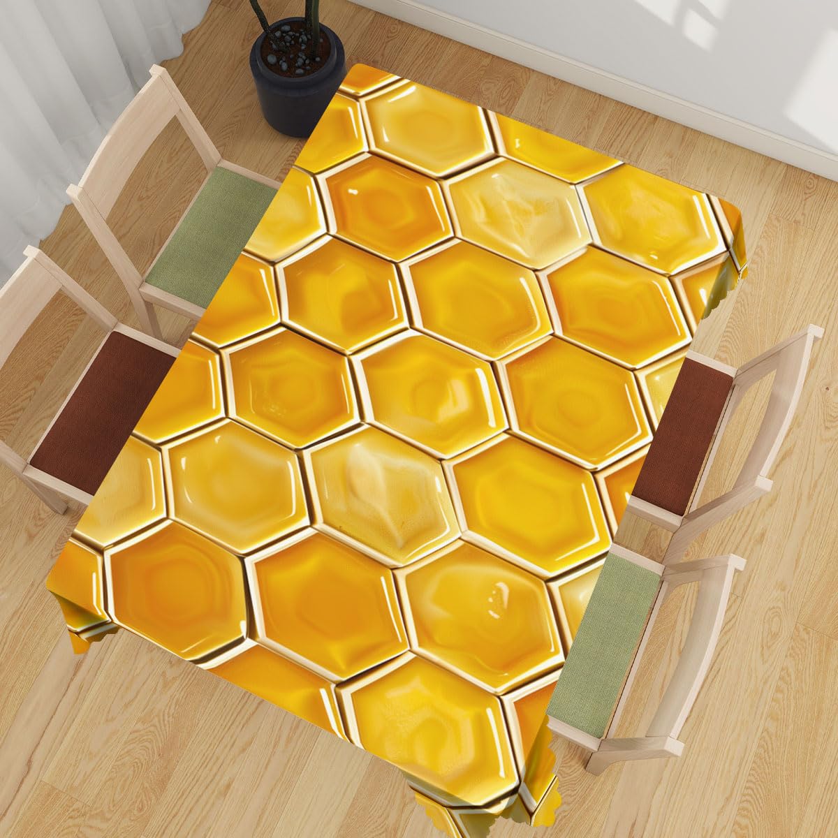 XYJFZL Beehive Tablecloth Yellow Gold Honeycomb Grid Art Bee Rectangle Tablecloth Picnic Table Cover BBQ Table Cloths Polyester for Kitchen Coffee 52 x 70 Inch 4-6 Seats