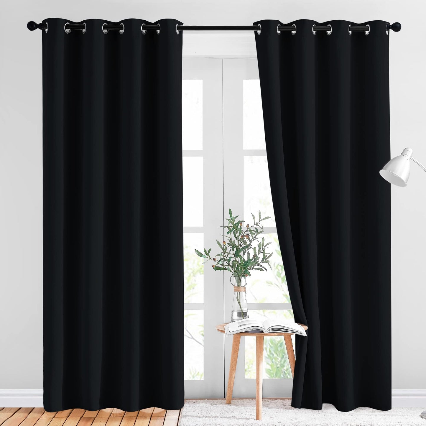 NICETOWN Black Out Curtains for Bedroom 84 inches Long - Light Reducing Thermal Insulated Solid Grommet Curtains/Panels/Drapes for Living Room (Set of 2, W52 x L84)