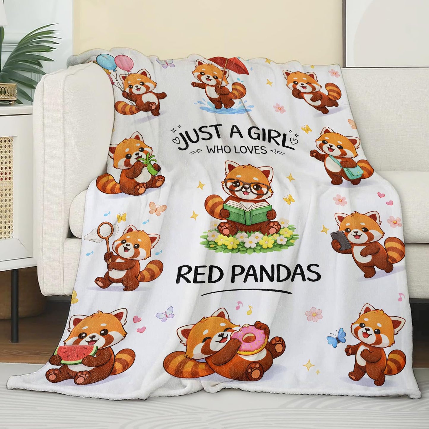 Zeleda Cute Red Panda Flannel Blanket, Soft Cozy Throw with Funny Animal Floral, Lightweight Blankets for All Seasons, Cartoon Playful Home Sofa Bed Decor and Gifts for Kids Girls Boys, 50x60 Inch
