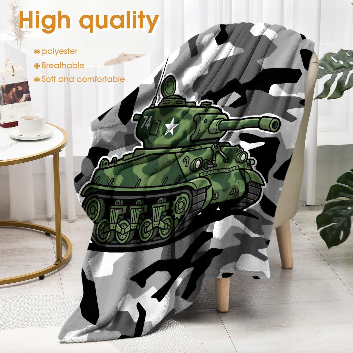 Hohoto Camouflage Tank Throw Blanket, Gifts for Boys Teens Men Veterans, Soft Cozy Blanket for Couch Sofa Bed, Lightweight Warm Decor Throw for Living Room Bedroom, Dorm Travel Nap Blanket, 50"x60"