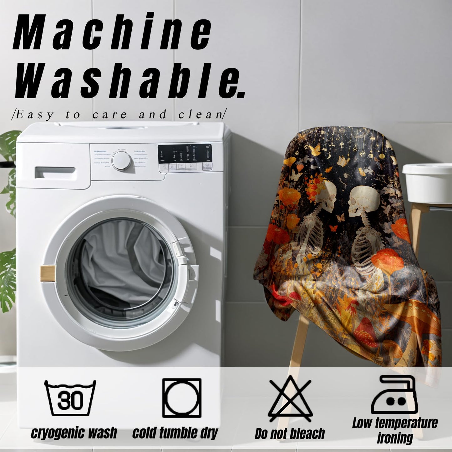 YCUFN Gothic Romantic Skull Flannel Blanket Skeleton and Flower Design Warm Lightweight Throw Blankets for Sofa Picnic Travel and Gathering Decorate All Season Use 50x60in