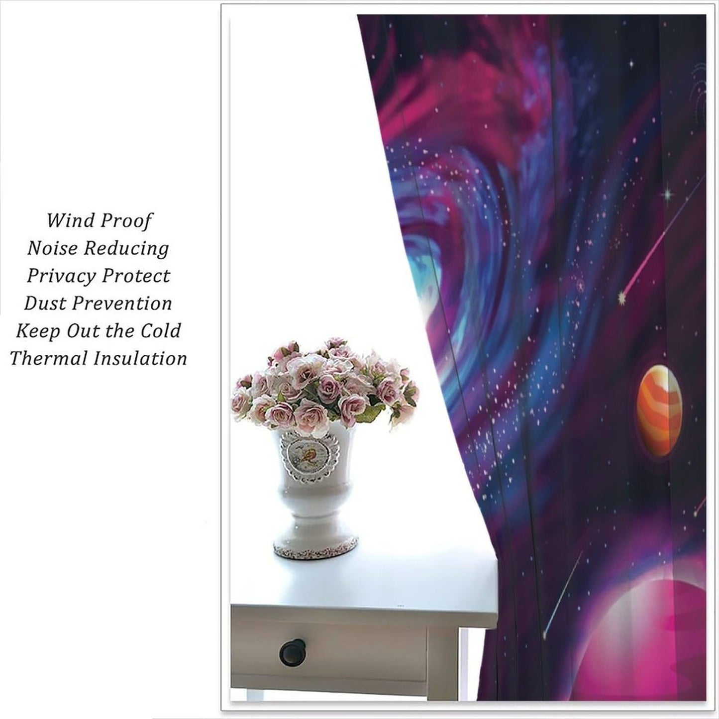 HZOHNAGO Galaxy Curtains Outer Space Stars Mysterious Universe Pattern Print Decor Rod Pocket Window Drapes for Bedroom Living Room 42x45in