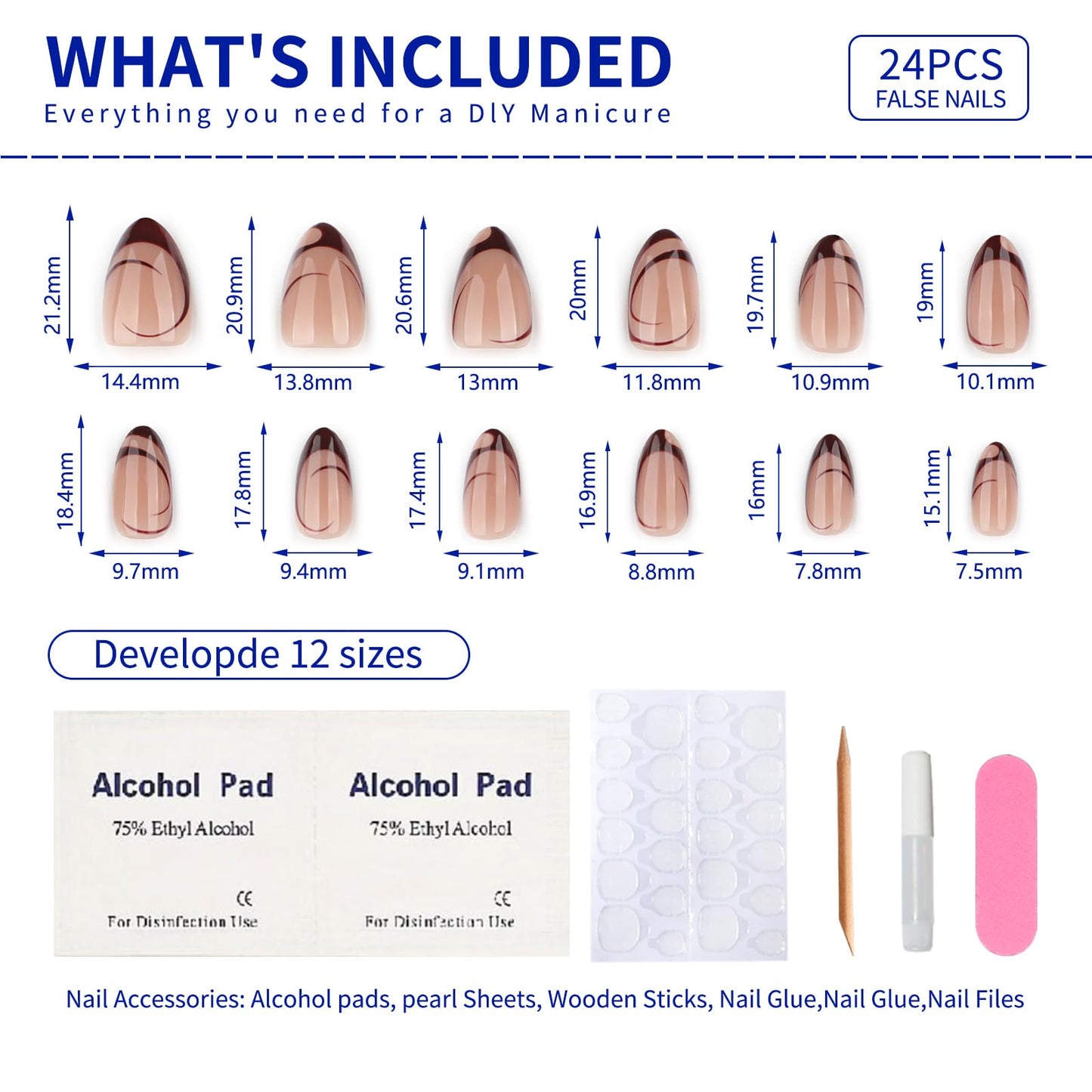 Stbisen Nude Almond Press on Nails Short, Fall French Fake Nails with Unique Elegant Shaped Burgundy French Tip Design, Glossy Finish Acrylic Nails, Natural Reusable Glue on Nails Kit for Women