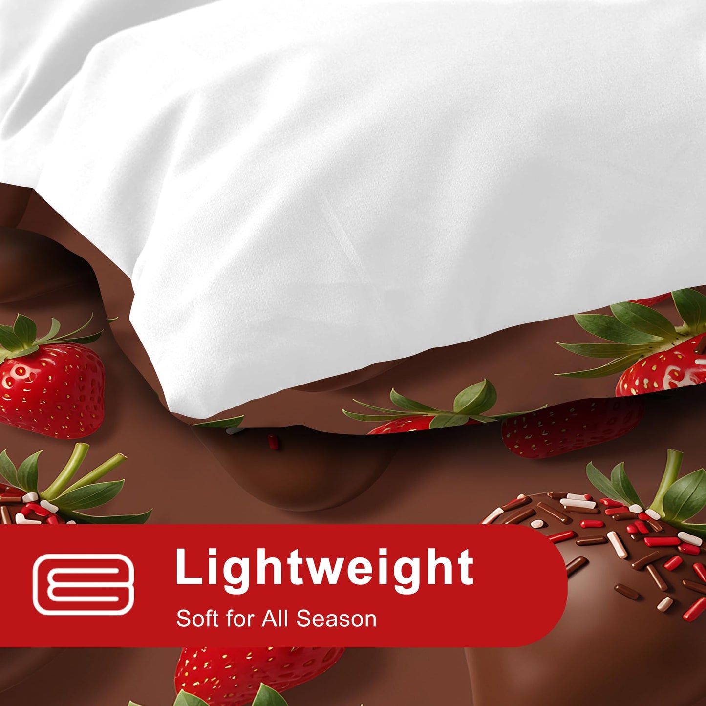VTKON Chocolate Strawberry Comforter Set Queen for Kids Girls Sweet Dessert Print Bedding Set 3 Pcs with 1 Comforter and 2 Pillowcases Brown Bed Set Bedroom Decor