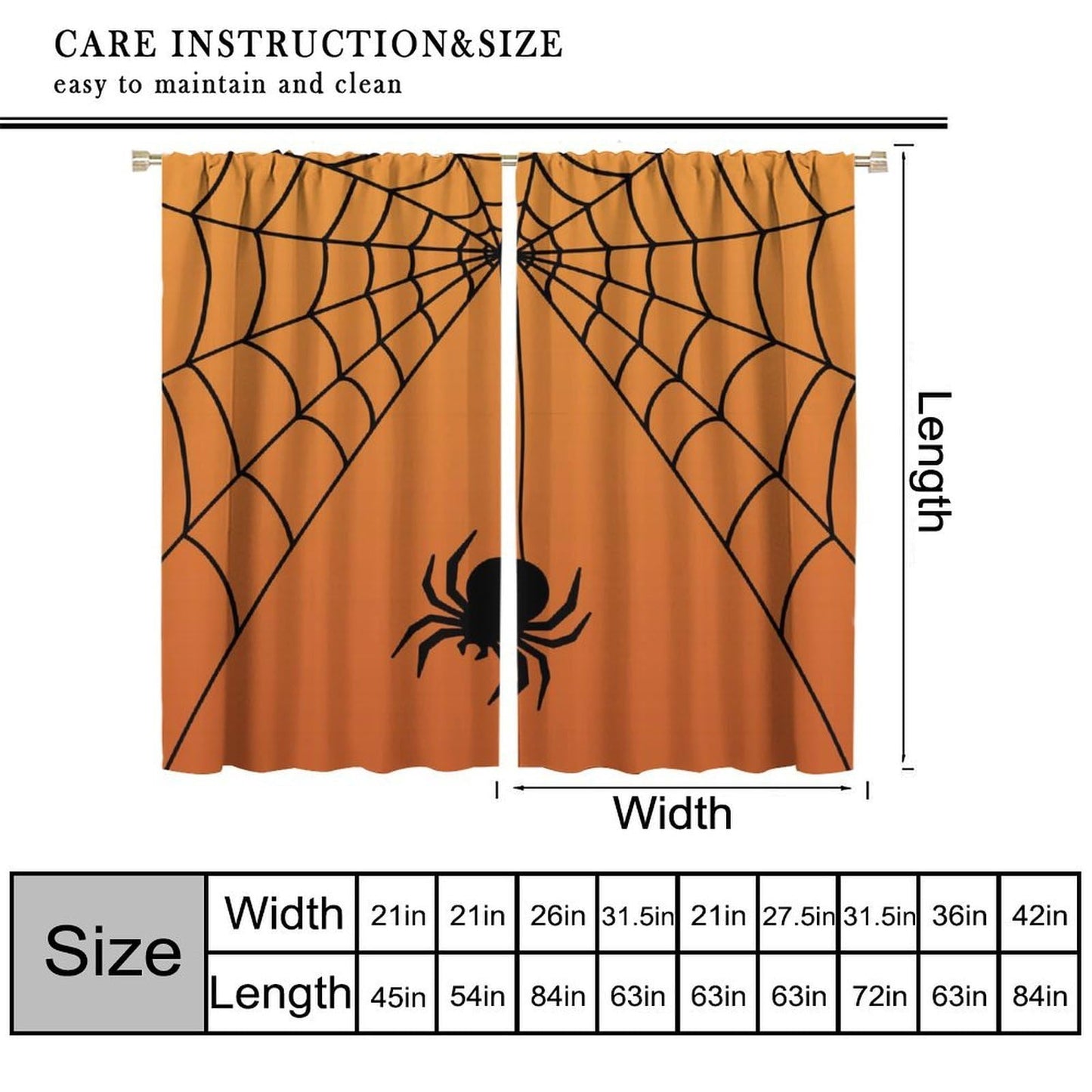 Djaby Spiders Web Curtains, Horror Gothic Halloween Themed Spider Print Window Curtain Drapes for Boys Girls Kids Baby Bedroom Nursery 42" W X 45" L(No Blackout)