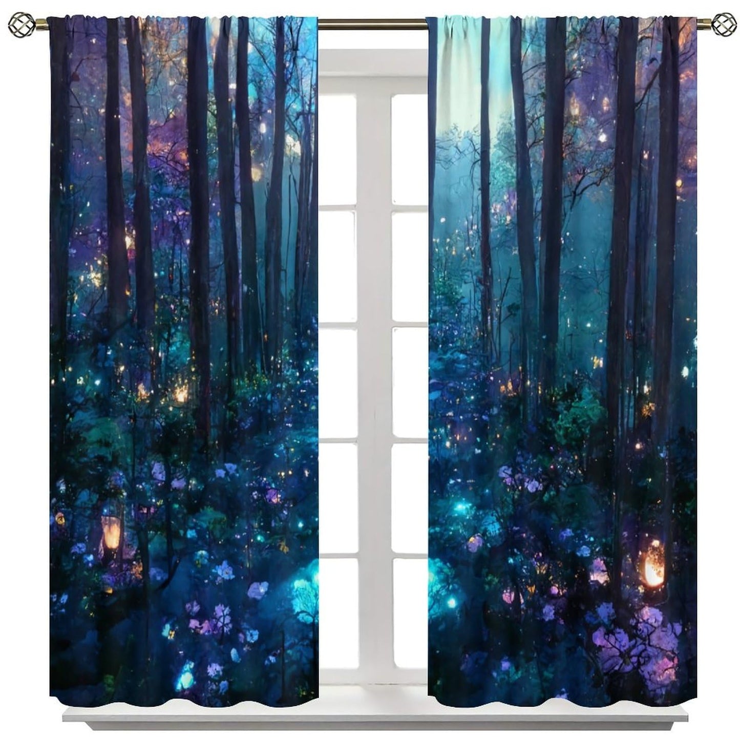 DDCBNS Fantasy Forest Curtains,Purple and Blue Magical Nature Landscape Window Treatments for Bedroom Living Room Dreamland Scenery Décor Drapes 2 Panels Set,Total Size 42 x 45 Inch