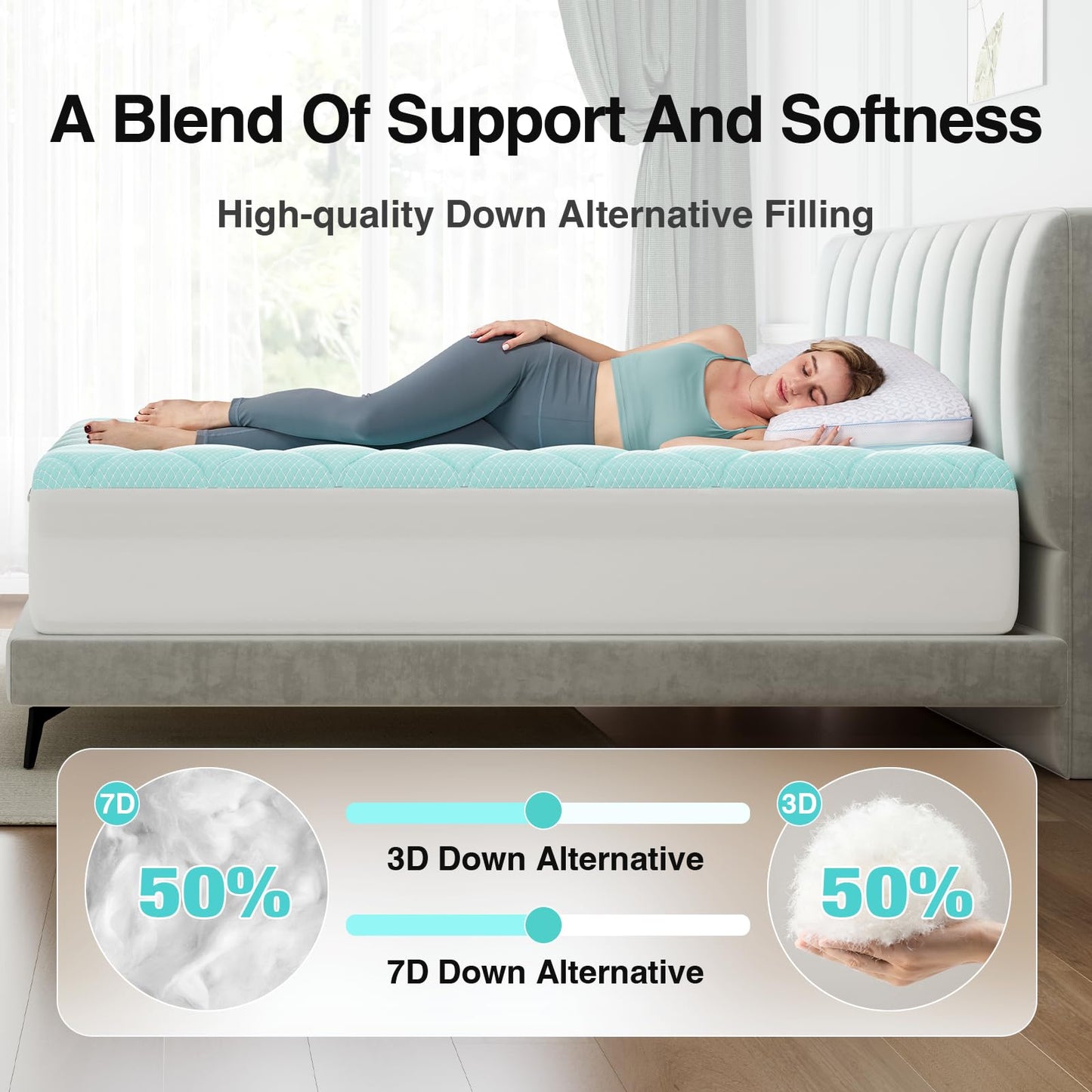 Novilla Cooling Mattress Topper Queen Size, Cooling Factors Infused Mattress Pad for Hot Sleepers, Breathable Mattress Cover with Deep Pocket, Soft Down Alternative Bed Topper for Back Pain Relief