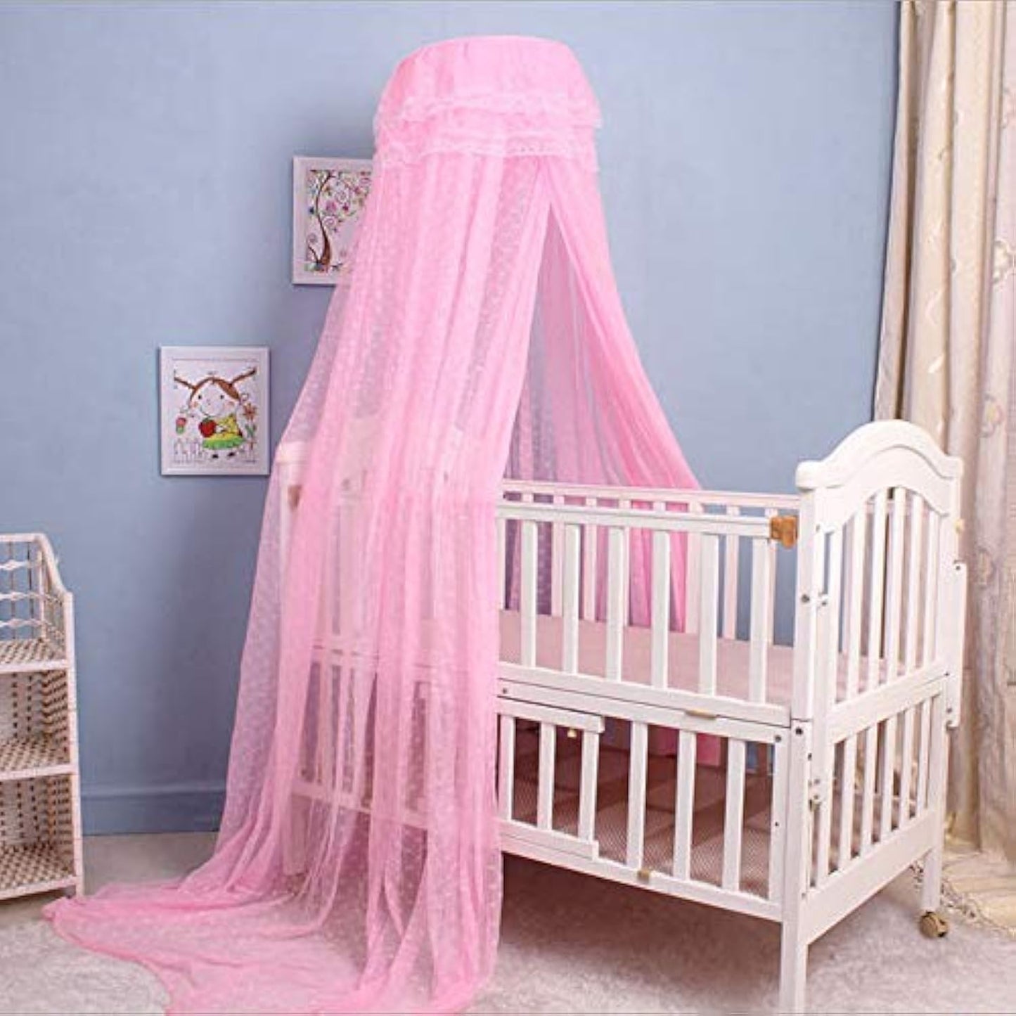 Cdycam Baby Infant Toddler Bed Dome Cots Mosquito Netting Hanging Bed Net Mosquito Bar Frame Palace-Style Crib Bedding Set (Pink Mosquito Netting Only, Without Stand)