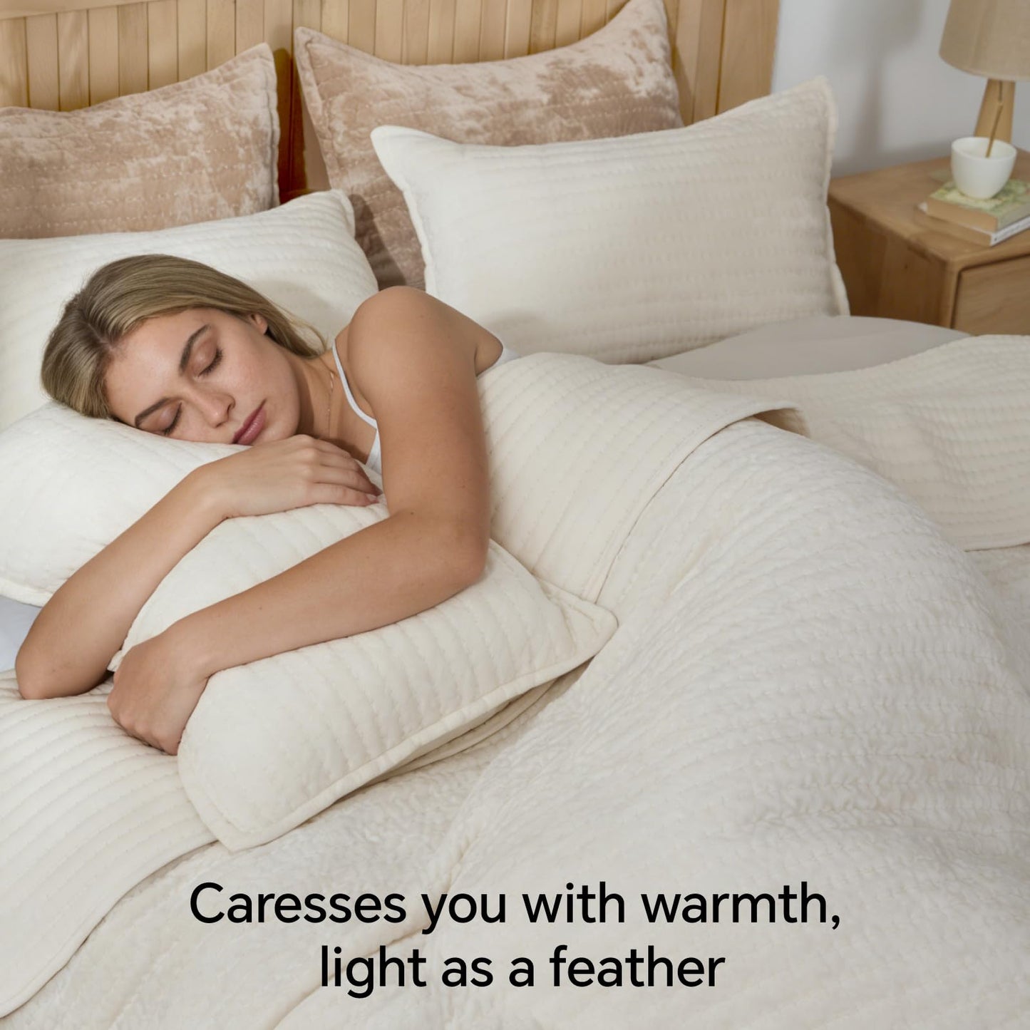 BEDELITE Velvet Quilt Set King Size - Luxury Soft Velvet Comforter Bedding Set for All Season, Lightweight Quilted Channel Stitch Oversized Bedspread Coverlet with 2 Matching Shams, Ivory White