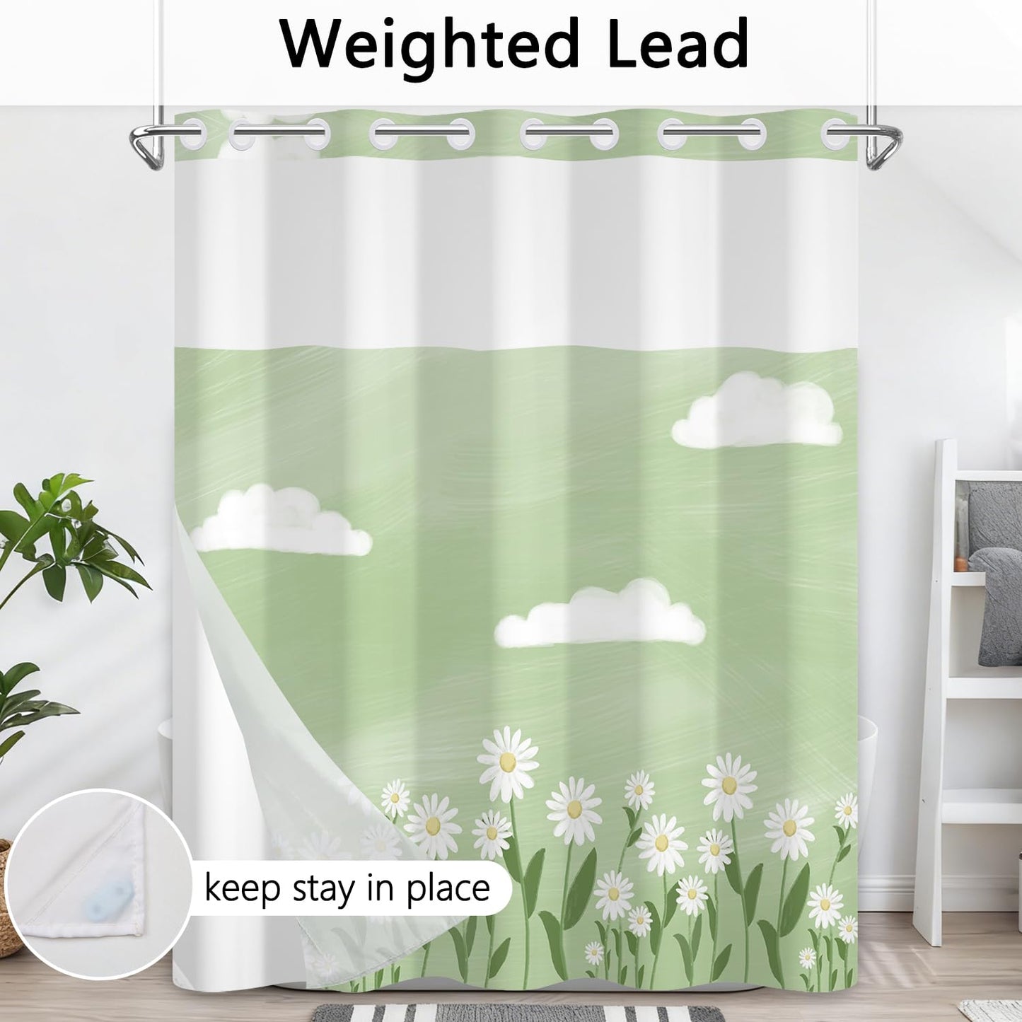 Xiazhilaio No Hook Shower Curtain with Snap in Liner 71 x 74 Inch