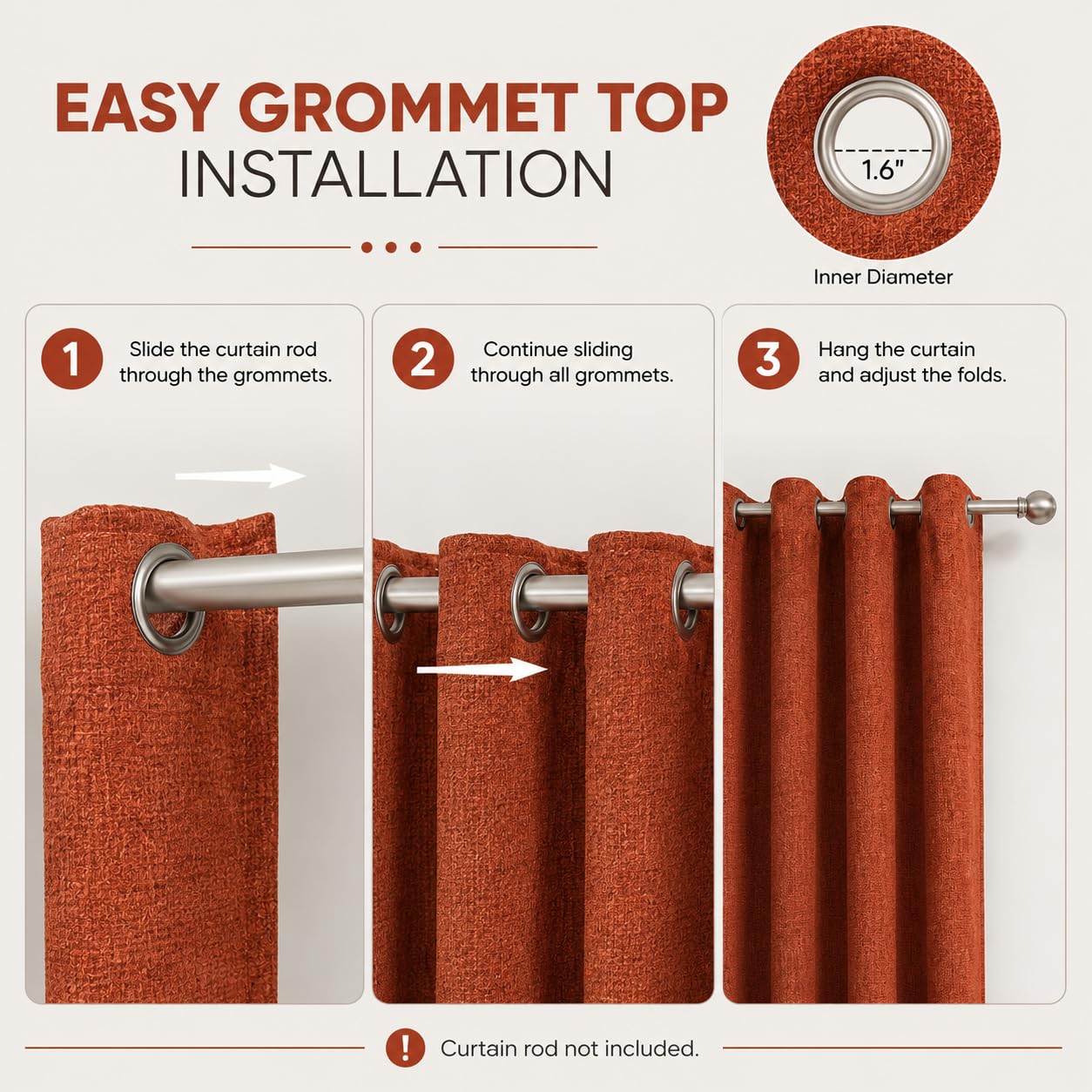 Fchozu 100% Blackout Curtains Set of 4 Panels, Grommet Drapes, Thermal Insulated and Noise Reducing Room Darkening Curtains for Bedroom Living Room (Dark Orange, 38 x 54 Inch)
