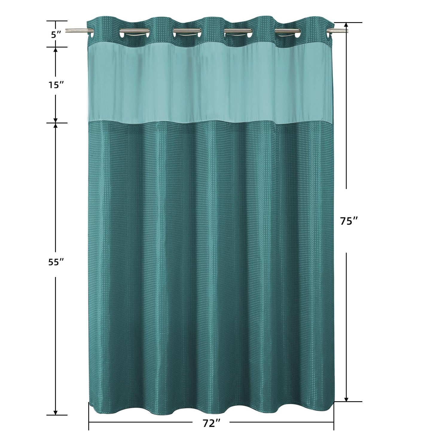 No Hook Shower Curtain with Snap in Fabric Liner, Waffle Weave Heavy Duty Thick Shower Curtains with Mesh Top Window, Hotel Style Waterproof Bathroom Curtain Set, 72 x 75 Inch, Seaweed Green