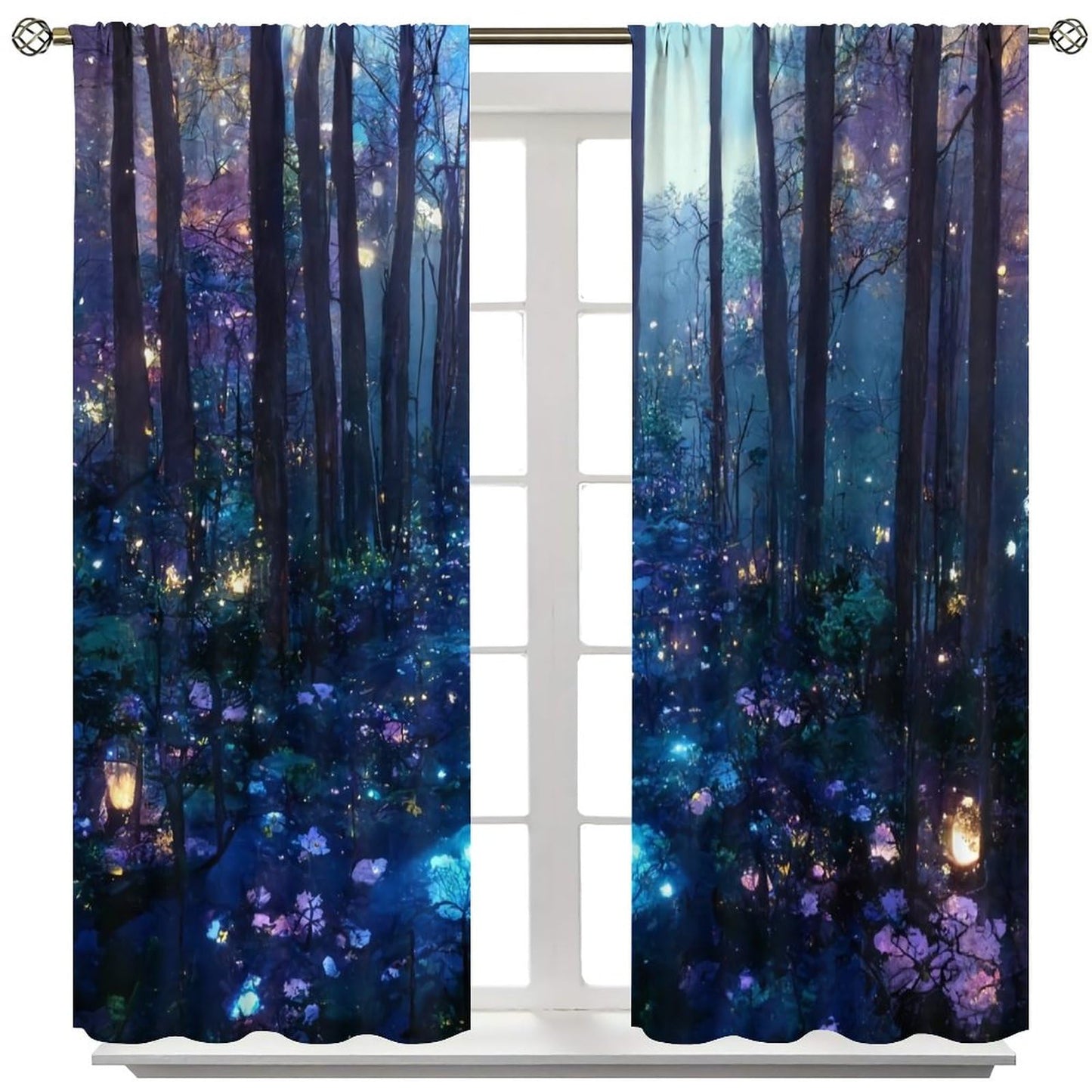 Magical Forest Curtains, Mystic Purple Forest Nature Scenery Print Rod Pocket Room Darkening Window Treatments for Living Room Bedroom Kitchen 42x45 Inch