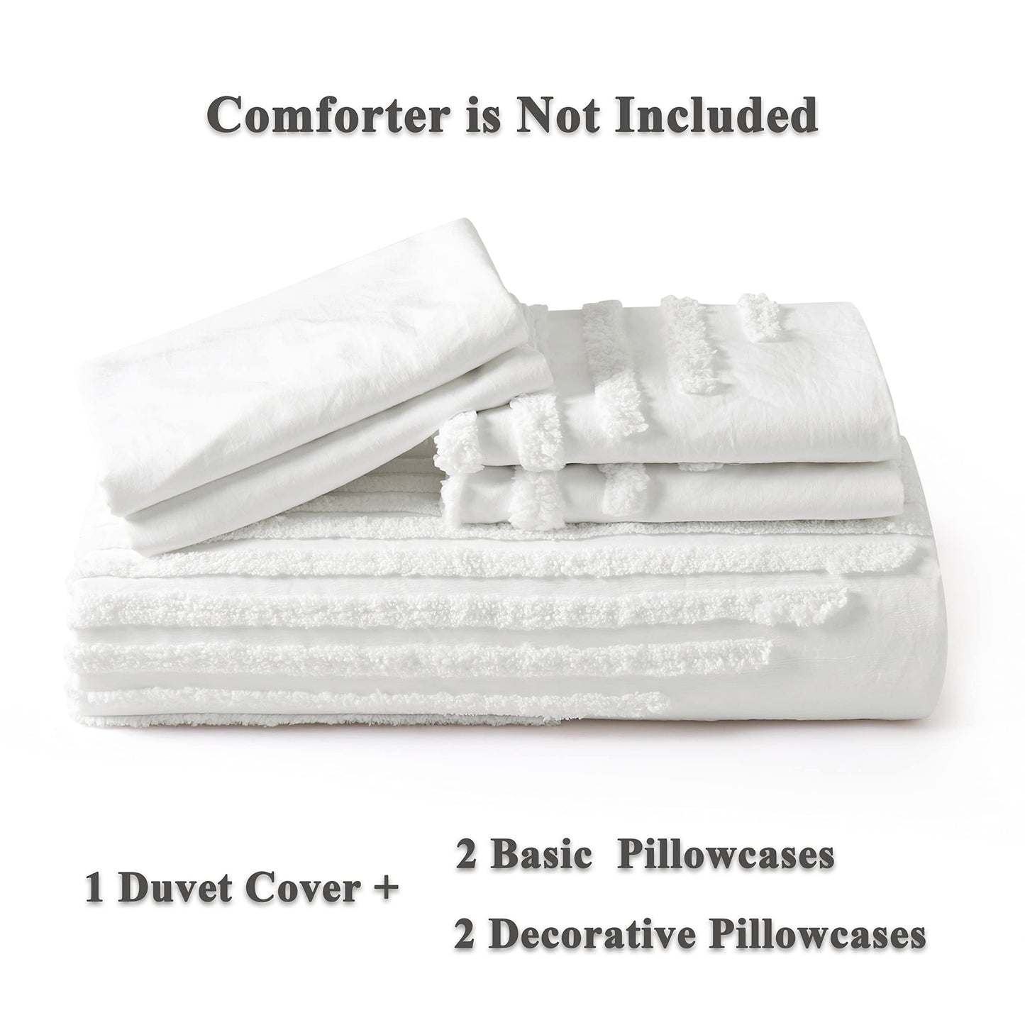BEDAZZLED Queen Size Duvet Cover, 5 Pieces White Textured Duvet Cover Sets, Soft and Breathable Boho Tufted Bedding Comforter Cover Set for Gifts, Comforter Not Included (White, Queen)