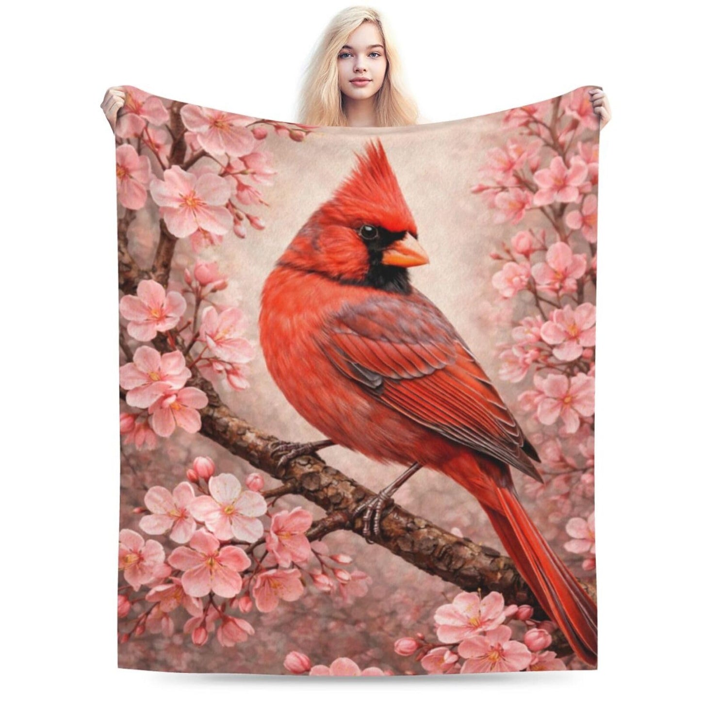 Qycazzw Cardinal Blanket Gifts for Women Kids, Bird Floral Flannel Blankets, Warm Cozy Soft Throw for Bedroom, Camping, Couch, Decor 50x60 in
