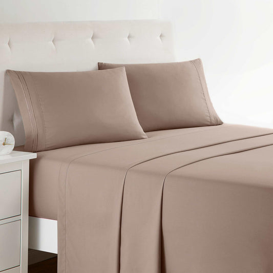 Clara Clark Bed Sheets, Premier 1800 Series 4 Piece Bed Sheet Set, Deep Pocket, Wrinkle, Fade, Stain Resistant, Luxury Soft Bedding Sheets & Pillowcases, King, Taupe Sand