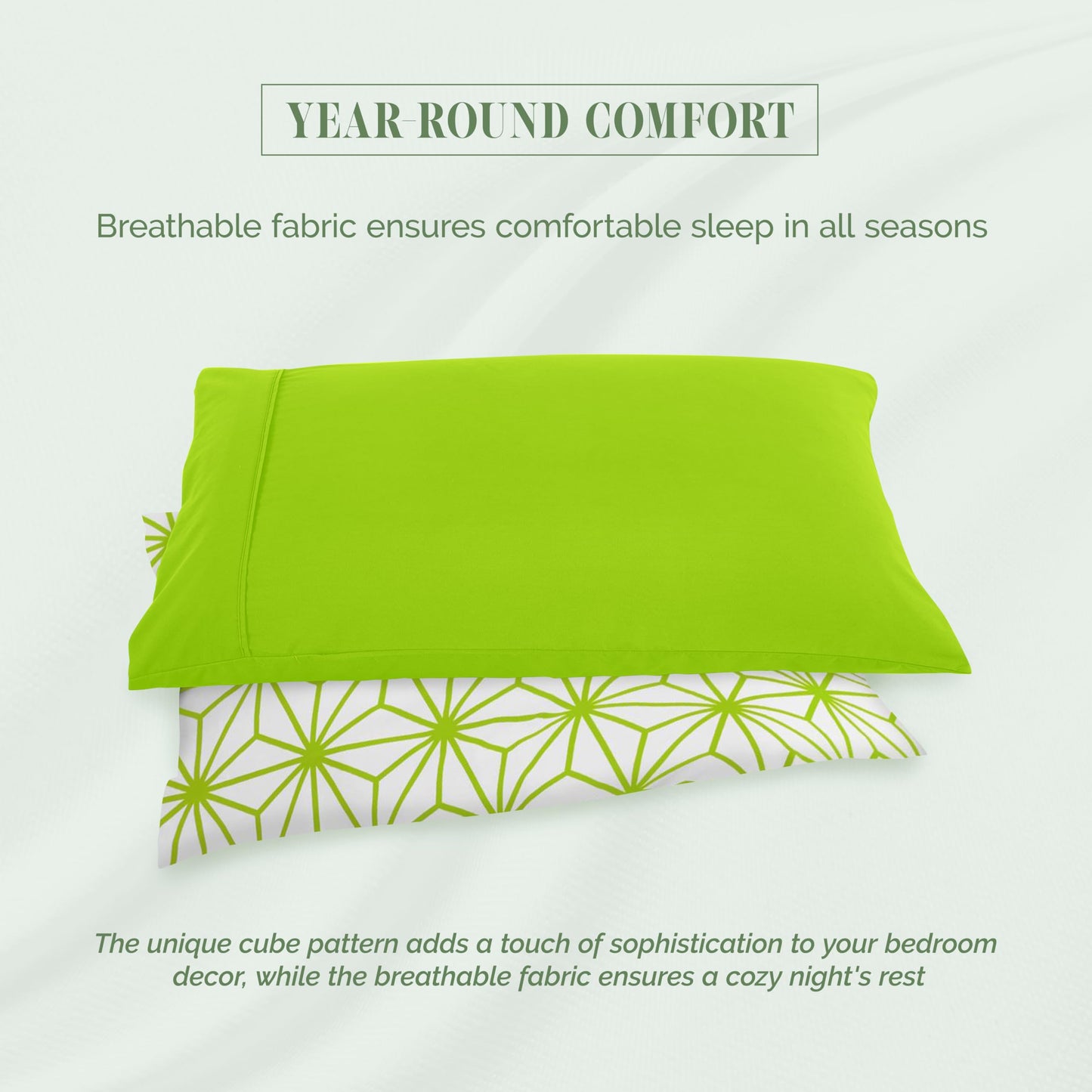 Elegant Comfort Luxury Soft 6-Piece Cube Geometric Pattern Sheet Set - 1500 Premium Quality Microfiber - Wrinkle and Fade Resistant Coziest Bedding Set, All Around Elastic Fitted Sheet, Full, Lime