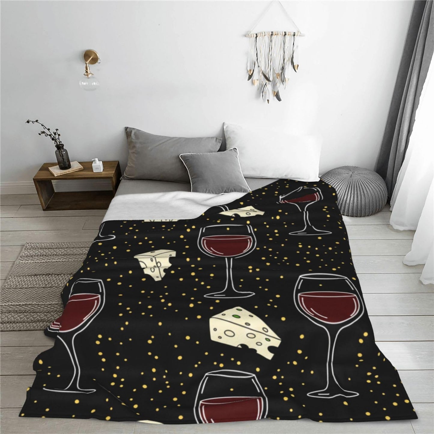 Fleece Throw Blanket for Couch, Wine Cheese Party Soft Fuzzy Cozy Blankets Warm Lightweight Flannel Throws for Bed, Sofa, Travel, All Seasons 50x40 Inches