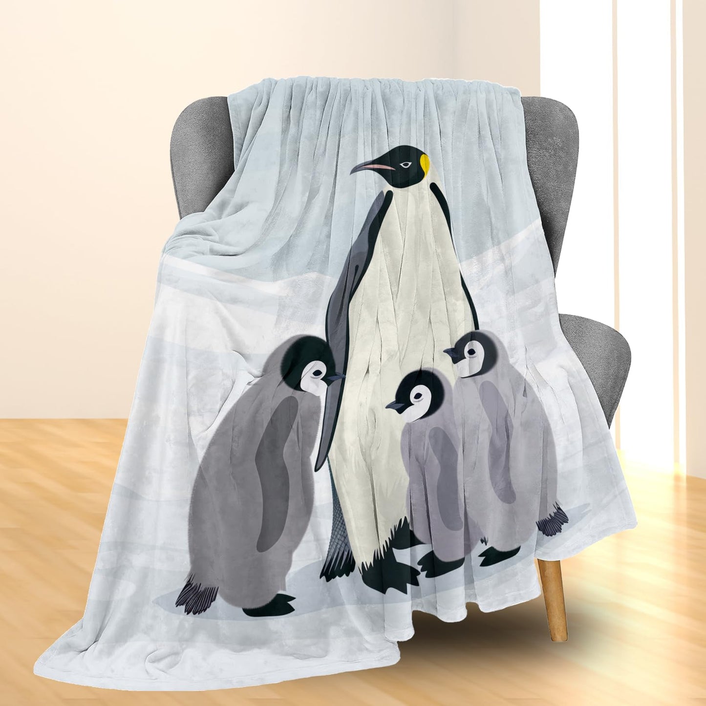 Ti Caldi Emperor Penguin Family Blanket - Soft Cozy Lightweight Flannel Throw Blanket for Couch, Bed, Travel - Fuzzy Home Decor for Indoor & Outdoor Use Wildlife Design 60"x50"