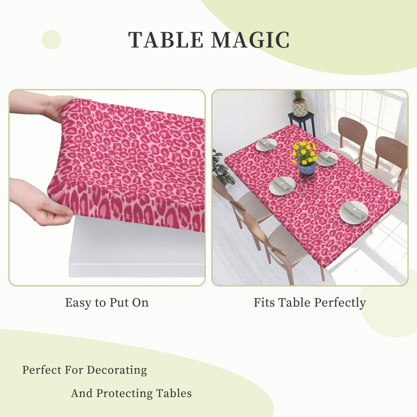 Gbuzozie Pink Leopard Rectangle Tablecloth with Elastic Edge, 4FT Table Cloths Washable Reusable Rectangular Table Cover for Kitchen Dining Party, 48" L X 30" W