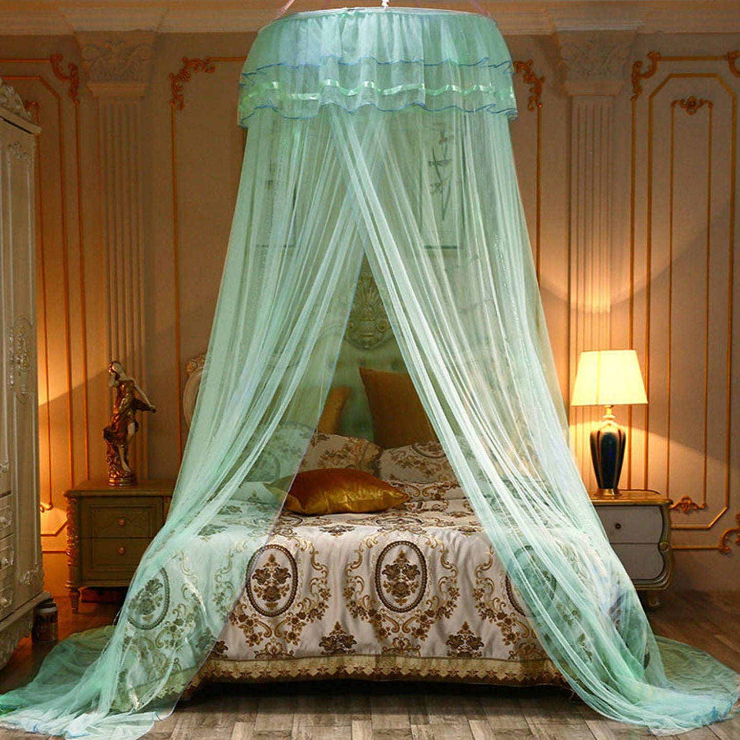 Jolitac Bed Canopy Lace Mosquito Net for Girls Beds, Unique Princess Play Tent Mesh Canopies Large Lace Dome Curtain Drapes Home & Travel (Green)