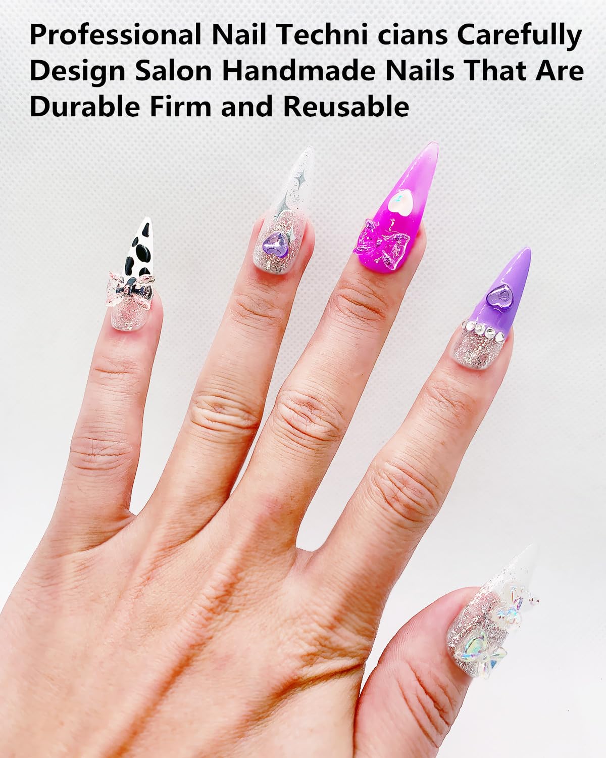 CAMILCY Handmade Nails Press on Long Gradient Blue Black Silver Halloween Star Design Hand painted Reusable Gel UV Finished Pre shaped Artificial False Nails for Women 10pcs 3D Nails (A019, M)