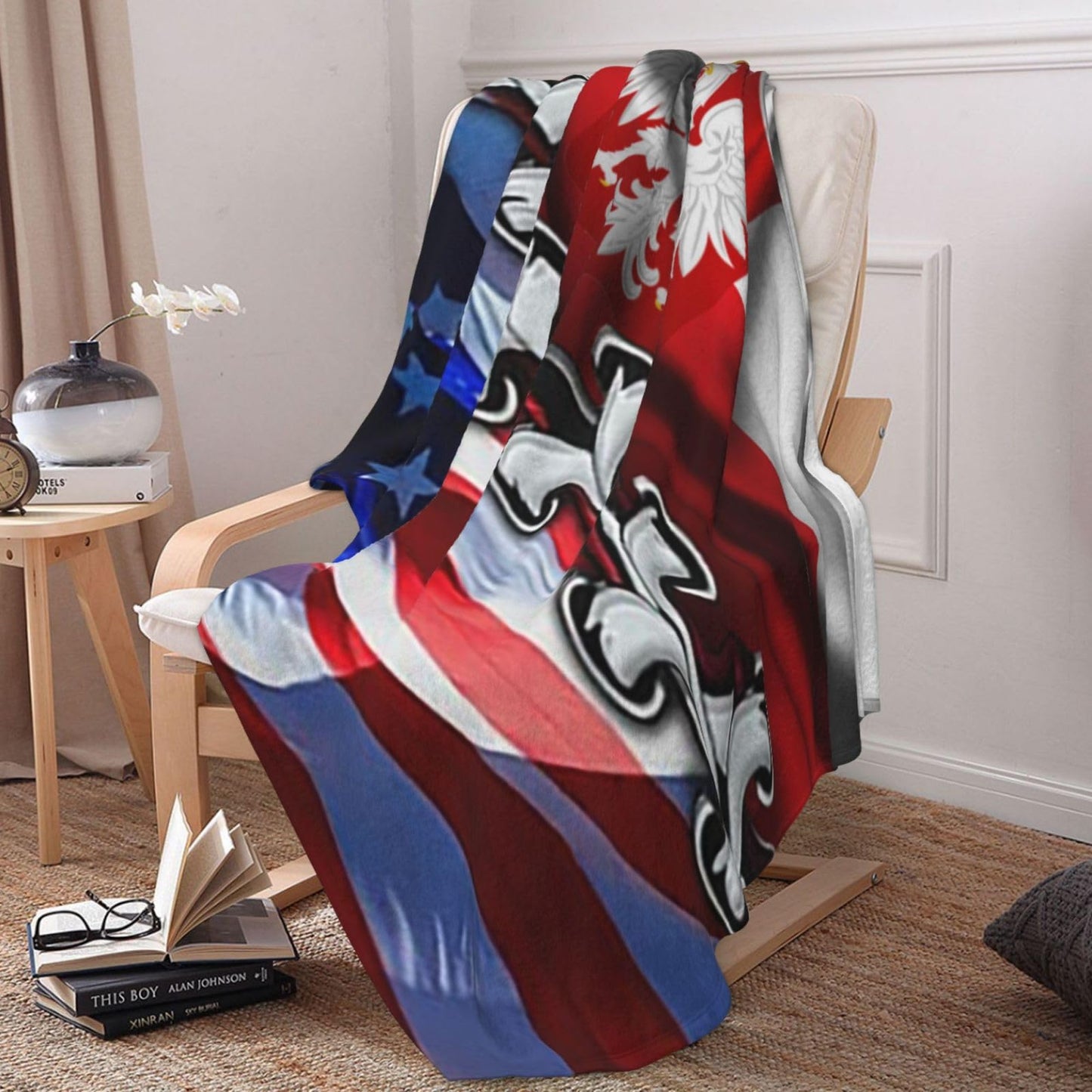 American and Poland Flag Throw Blankets Vintage for Bed & Couch Warm Winter Style - Lightweight Cozy Stylish Blanket for All Seasons