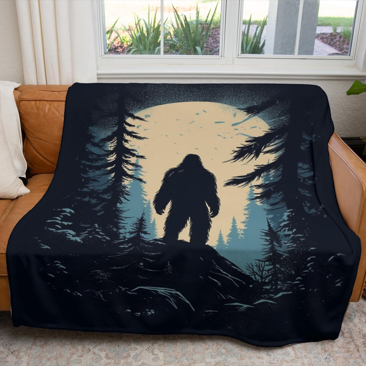 Personalized Bigfoot Throw - Soft Fleece Blanket, Sasquatch Print Home Decor, Cozy Throw (Bigfoot Blanket 08)