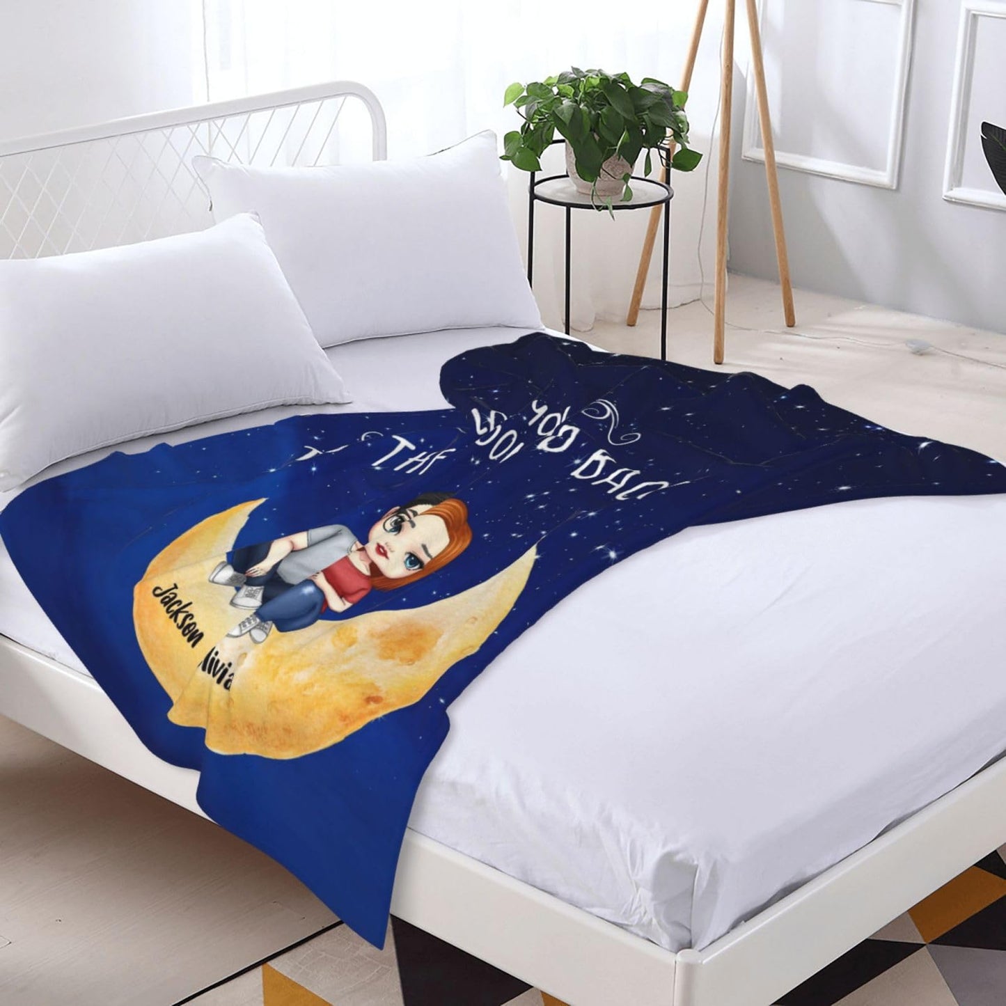 BHSHOH Personalized Couple Blanket for Girlfriend Boyfriend Love You to the Moon and Back Custom Anniversary Blanket Gifts for Husband Wife Wedding Valentine’s Day Gifts Man Woman Throw (09)