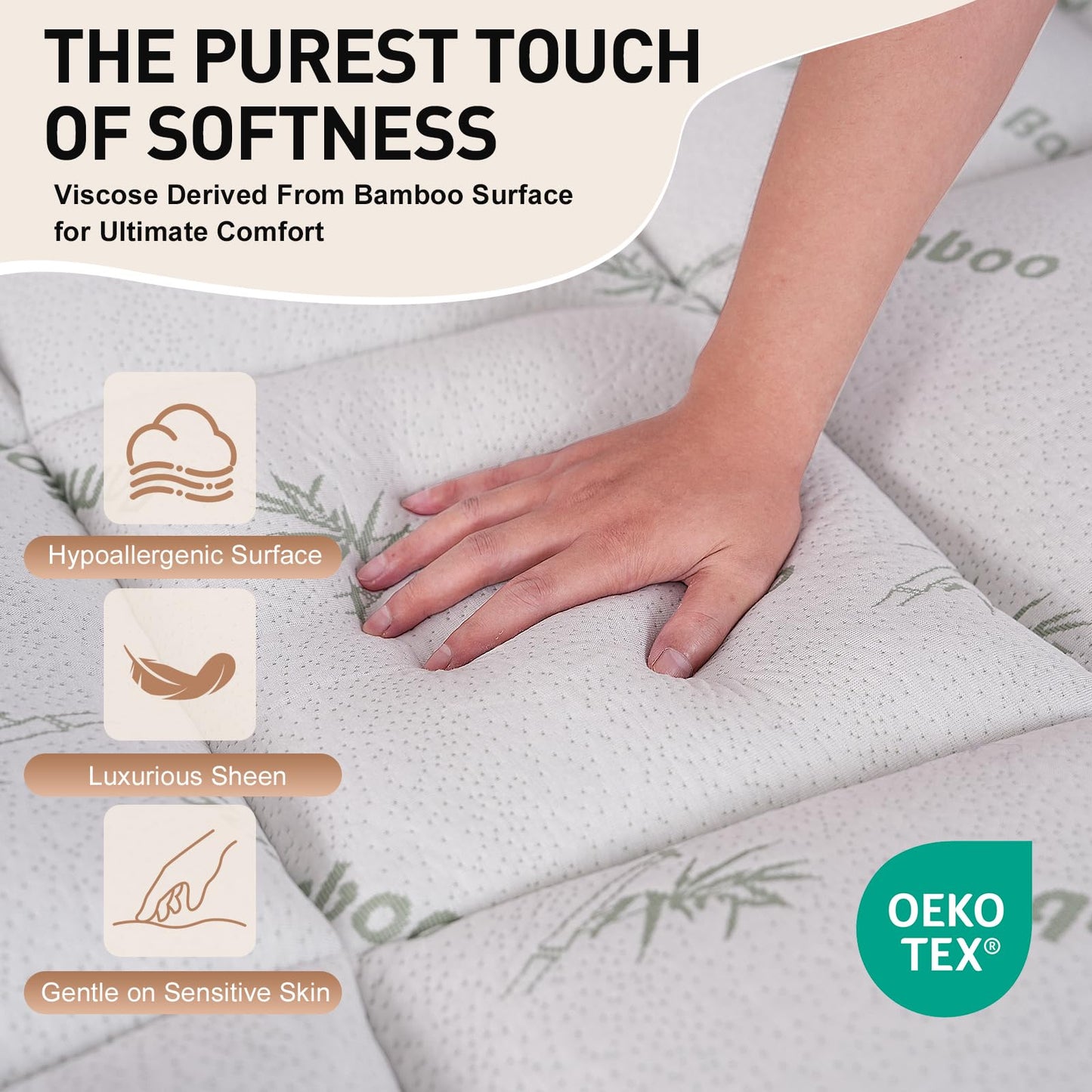 Exruby Luxury Queen Mattress Topper - 40% Viscose Derived from Bamboo - Extra Thick Pillow Top Mattress Pad with 8-20 Inch Deep Pocket, Breathable Jacquard Surface for Back Pain Relief(White)