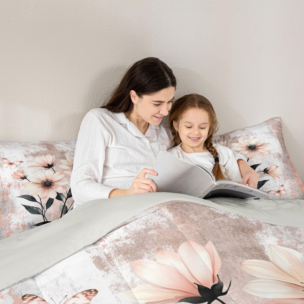 Erosebridal Watercolor Daisy Flowers Queen Comforter Set Abstract Oil Painting Bedding Set Rustic Farmhouse Bed Set Ombre Orange Grey White Quilt Set
