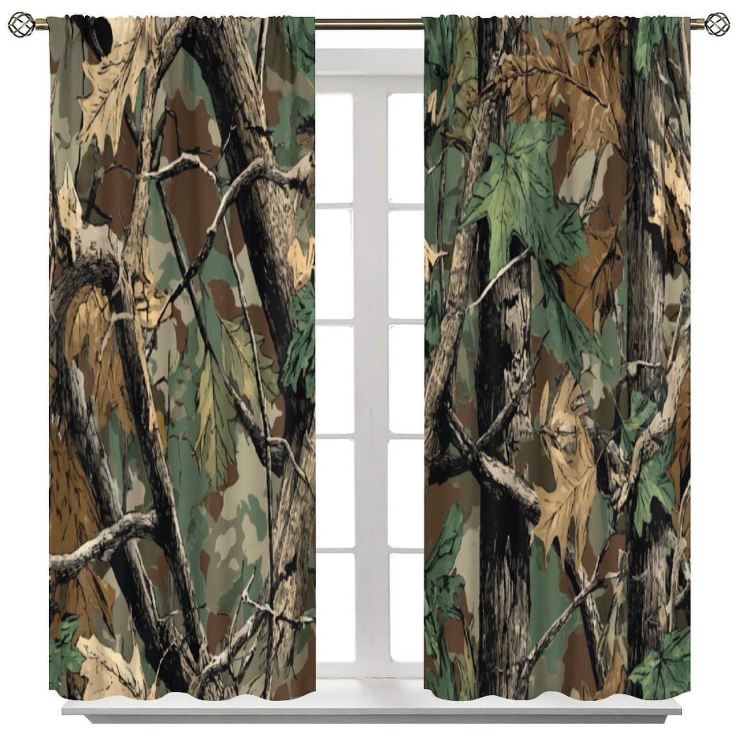 Yearn Jear Forest Camouflage Curtains, Forest Camo Oak Branches Leaves Mossy Hunting Lodge Camp Cabin Theme Windows Door Curtain for Bedroom Living Room Home Decor 42x45in Decor