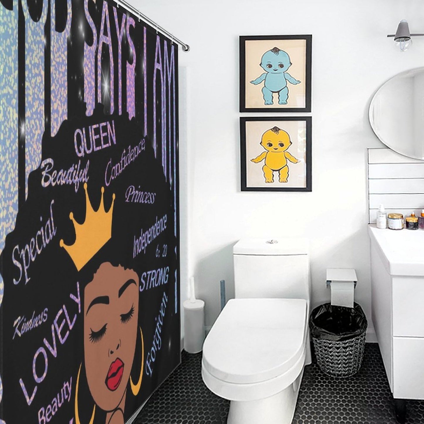 TYVGICZ American Woman Shower Curtains Afro Queen Black Girl Bath Curtains for Bathroom Cool Girl Polyester Fabric Bath Curtains for Women Female Bathroom Decor,66x72 Inch