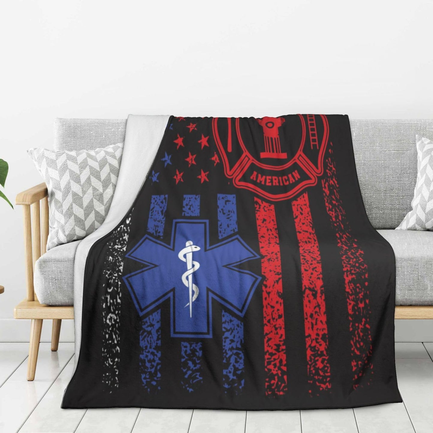 EMS Firefighter Blanket 80"x60" Soft Cozy Firefighter Gifts Blankets Warm Lightweight Plush Fleece Throws EMS Gift for Men Women
