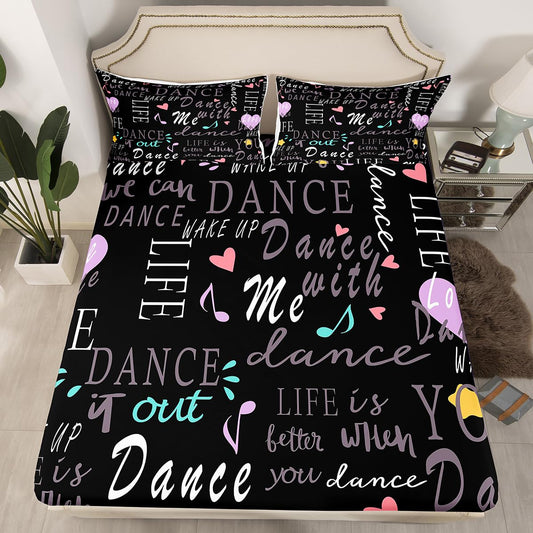 Feelyou Hippie Graffiti Bed Sheets Set Girls Dance Life Bedding Queen Size Includes 1 Fitted Sheets & 2 Pillowcases (No Flat Sheet)