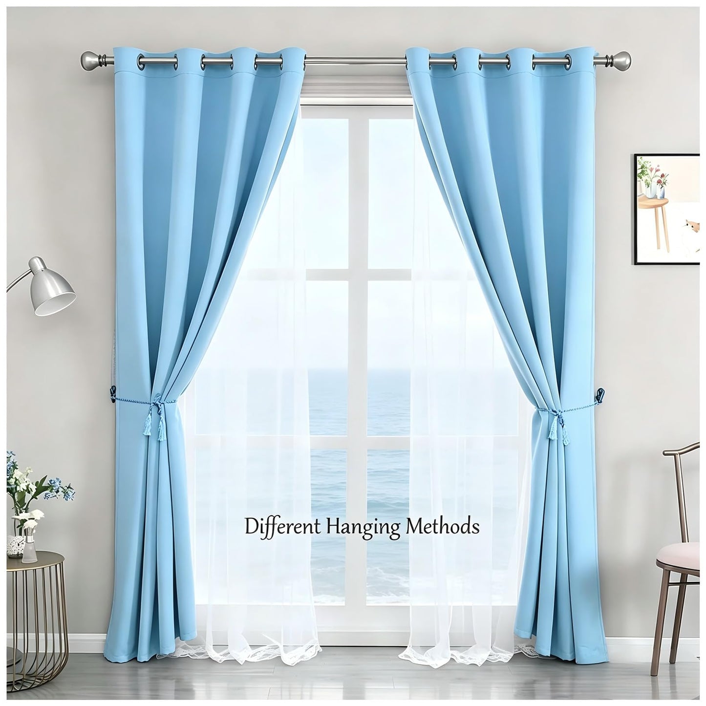 SOFJAGETQ Blue Blackout Curtains 54 Inch Long, Double Layered Blue Curtains for Kids/Girls Boys Bedroom, Nursery Living Room, 52 x 54 inch, 2 PCs