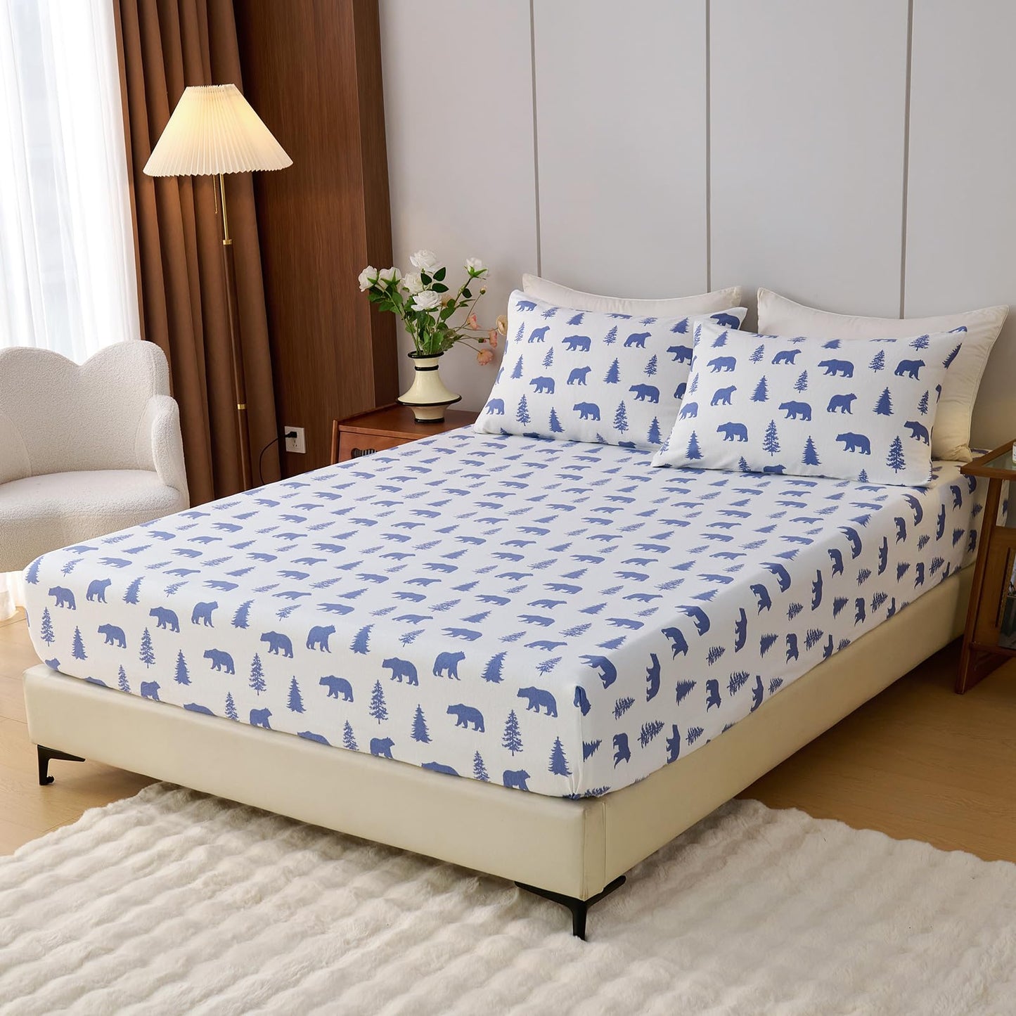LANYETON 100% Cotton Flannel Fitted Sheet Only, Ultra Soft Cozy Warm Fitted Bottom Sheet for All Season, 16" Deep Pocket, King